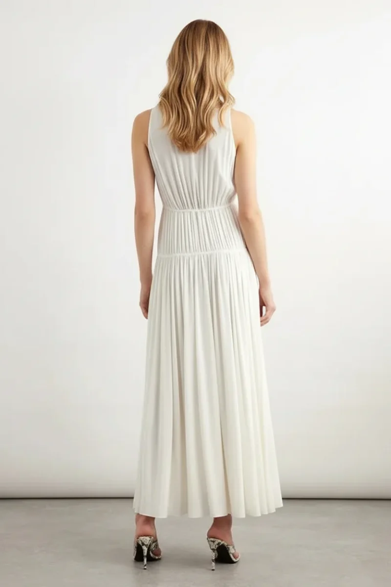 Alaïa White Gathered Jersey Maxi Dress - Imagen 7