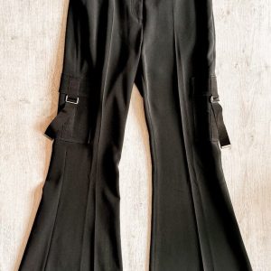 DAVID KOMA Black Cargo Pocket Detail Flared Utility Style Trousers