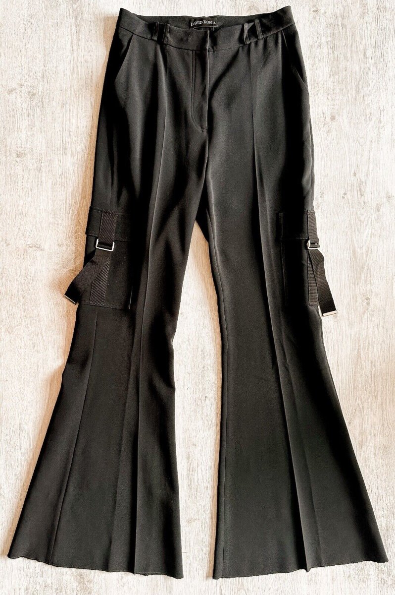 DAVID KOMA Black Cargo Pocket Detail Flared Utility Style Trousers - Imagen 2