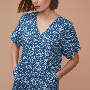 Vestido midi azul flores