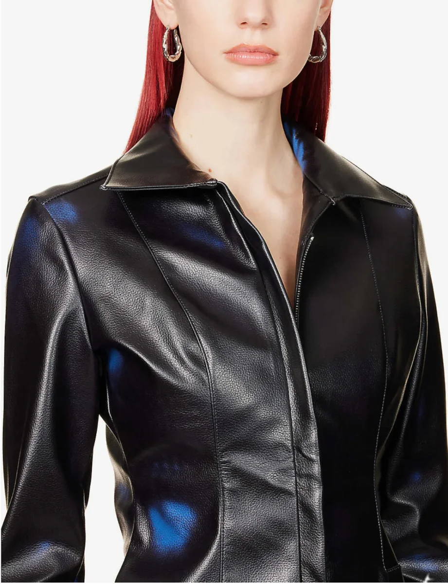 DI PETSA Memories of Touch Cut Out Heat Reactive Faux Leather Jacket - Imagen 4