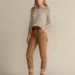 Polo Ralph Lauren Brown Linen White Striped Knit Sweater Jumper