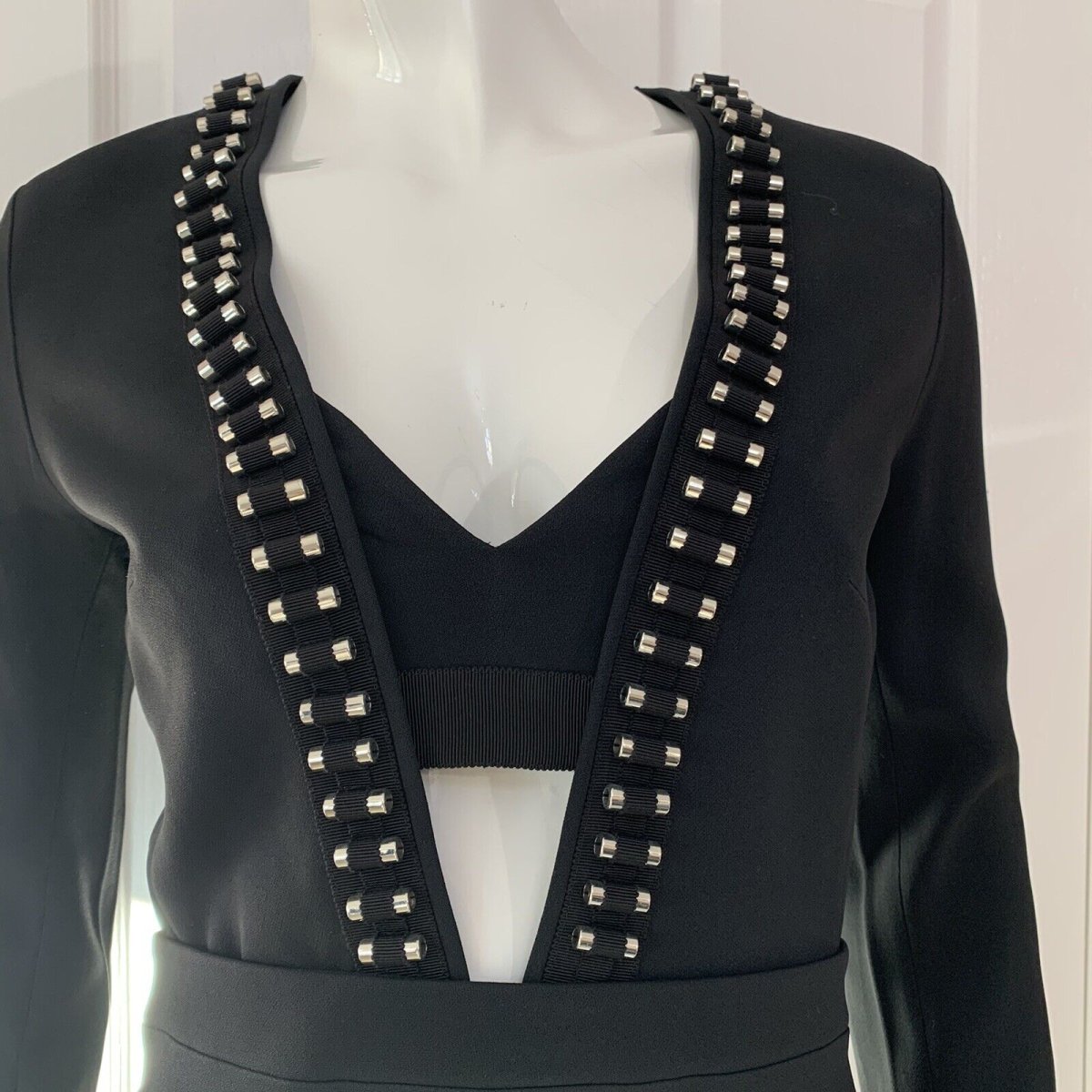 DAVID KOMA Black Tube Detail V-Neck Long Sleeve Dress - Imagen 5