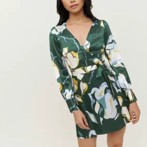 Reformation Floral Green Chrisley Silk Wrap Dress