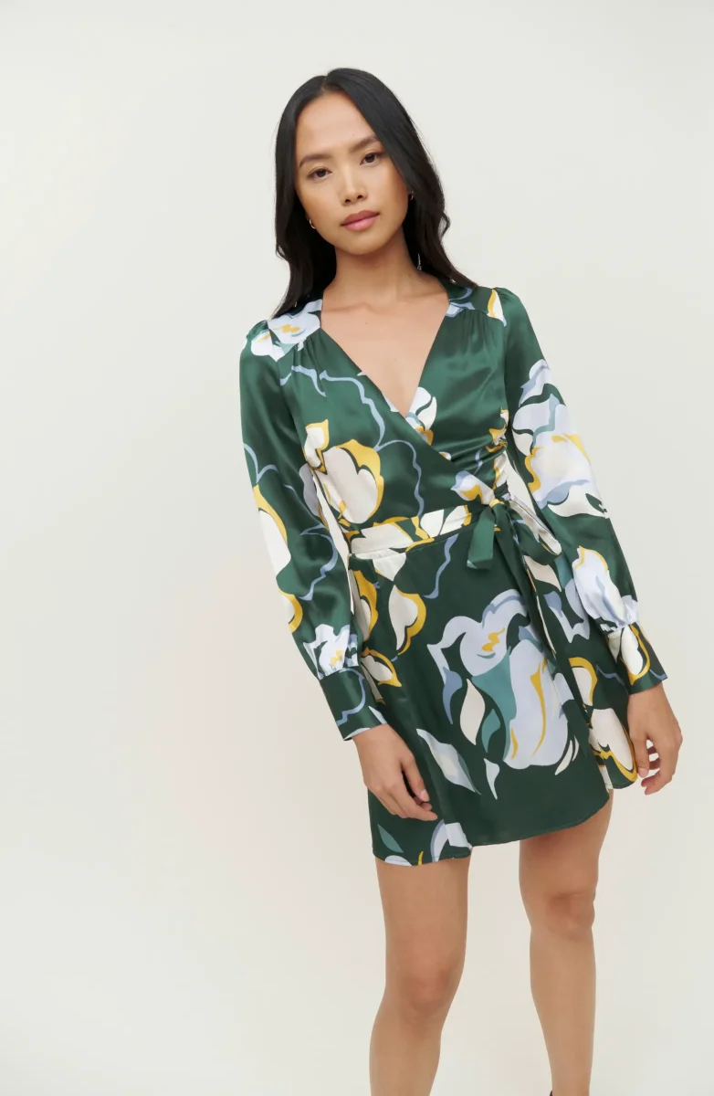 Reformation Floral Green Chrisley Silk Wrap Dress - Imagen 2