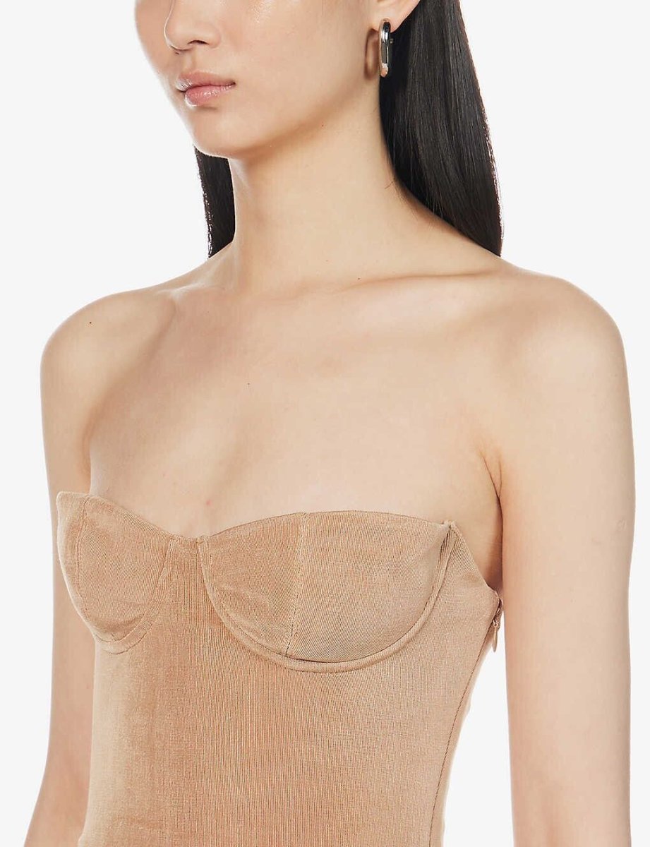 MIRROR PALAIS Tan Woven Supermodel Midi Dress - Imagen 6