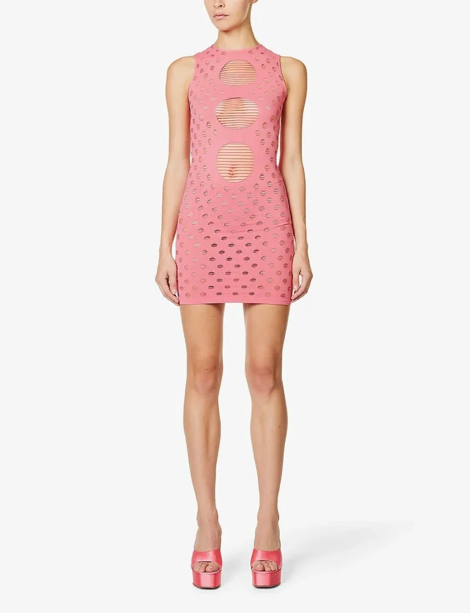 MAISIE WILEN Perforated Pink Festival Rave Summer Mini Dress - Imagen 3