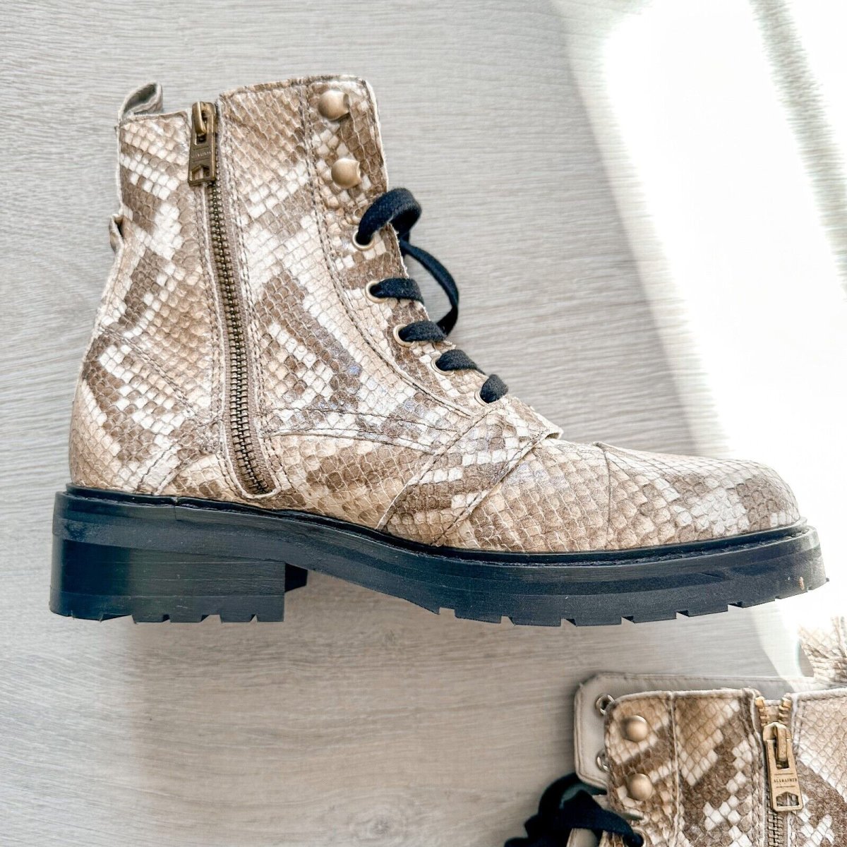 ALLSAINTS Combat Snake Print Lace Zip Chunky Heel Ankle Donita Boots - Imagen 8