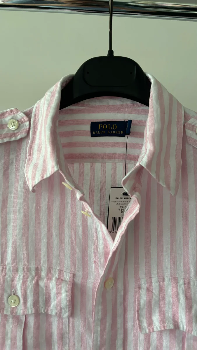 POLO RALPH LAUREN Pink Striped Linen Summer Button-Up Shirt - Imagen 3