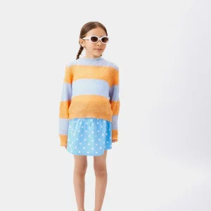 Jersey de niña punto trenzado rayas azul