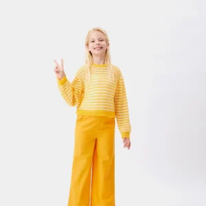 Jersey de niña punto trenzado rayas amarillo