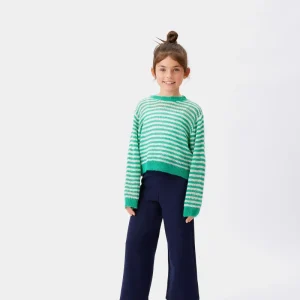 Jersey de niña punto trenzado rayas verde