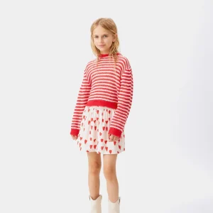 Jersey de niña punto trenzado rayas rojo