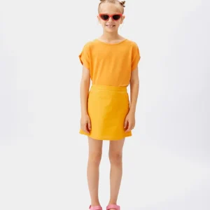 Top de niña manga corta drapeada amarillo