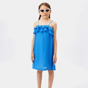 Vestido corto de niña volantes azul