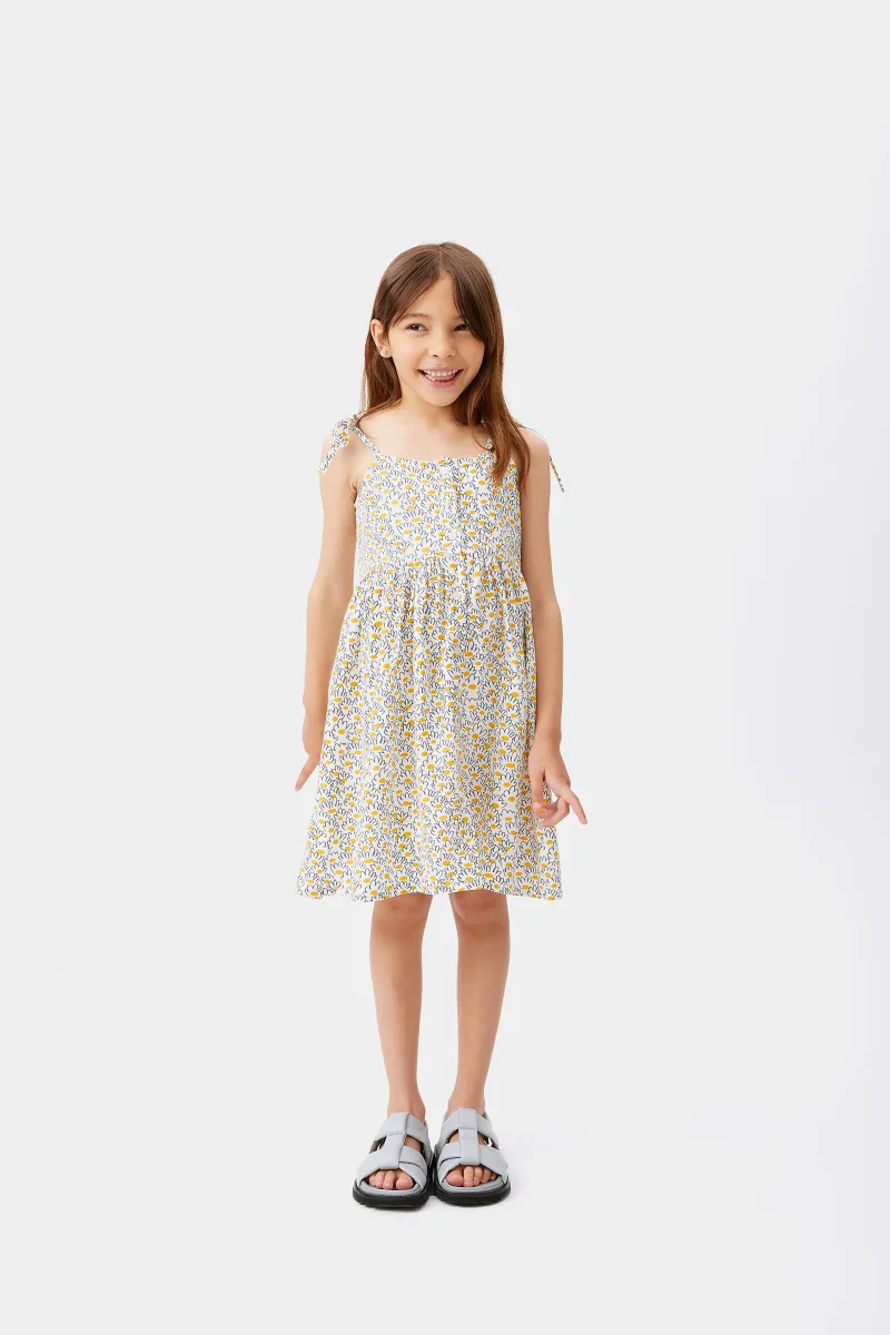 Vestido corto de niña jacquard de flores