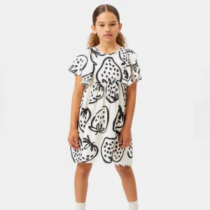 Vestido corto de niña estampado fresas blanco