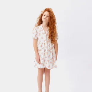 Vestido corto de niña en rayón LENZING™ ECOVERO™ de tortugas