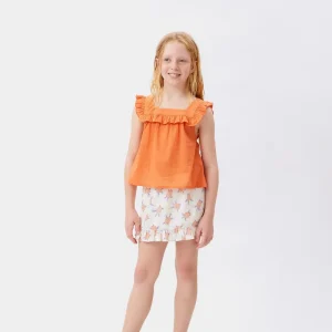 Top de niña volantes naranja