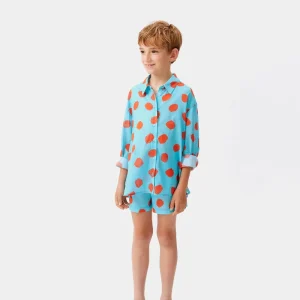 Camisa unisex de lunares azul