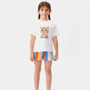 Camiseta unisex print de gato blanca