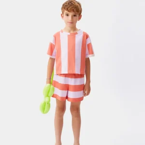 Short unisex de rayas coral y lila