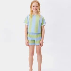 Camiseta unisex de rayas verde y azul