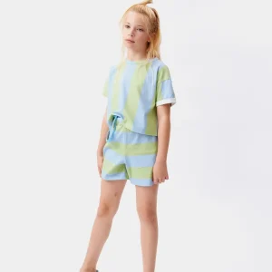Short unisex de rayas verde y azul