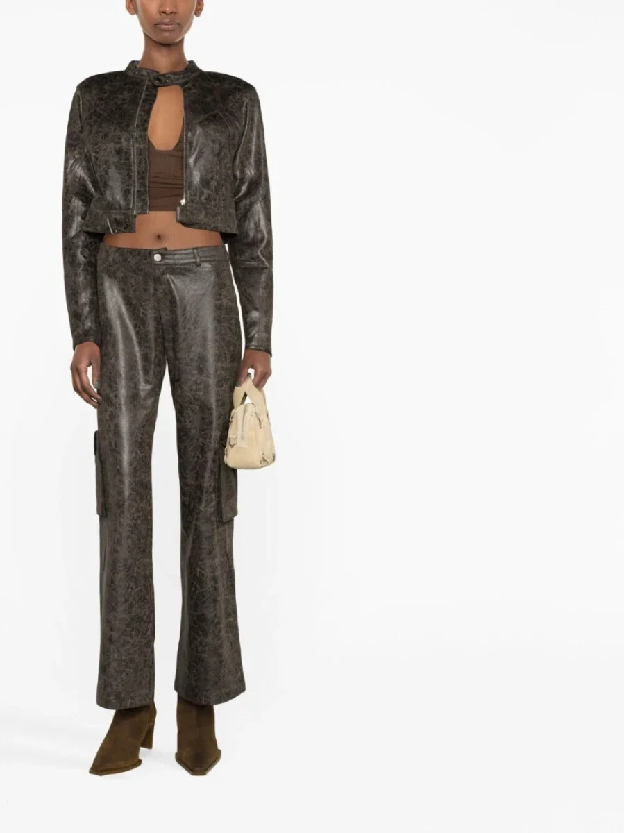MIAOU Elias Faux Leather Brown Cargo Trousers - Imagen 3