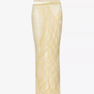 DI PETSA Birthing Venus Low Rise Pattern Beige Crochet Knit Skirt