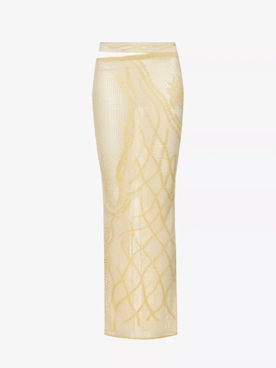 DI PETSA Birthing Venus Low Rise Pattern Beige Crochet Knit Skirt - Imagen 2