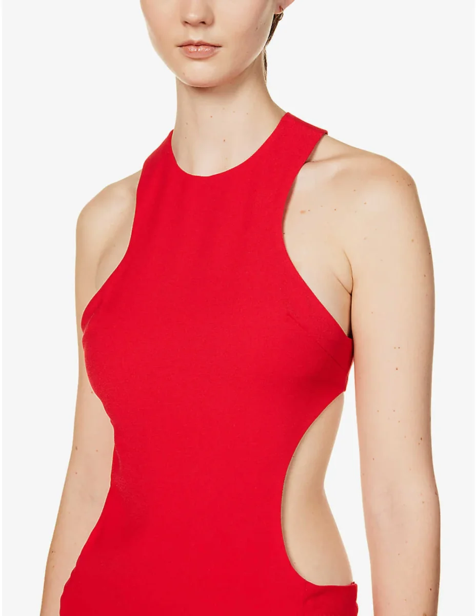 MONOT Red Split Slit Leg Open Back Cut Out Woven Evening Gown Dress - Imagen 4