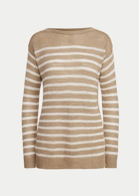 Polo Ralph Lauren Brown Linen White Striped Knit Sweater Jumper - Imagen 4