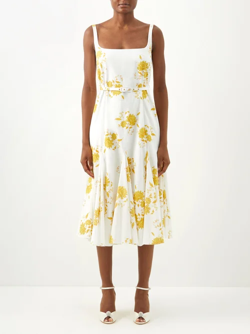 Emilia Wickstead Marita Floral-print Cotton-poplin Yellow White Square Neck Dress - Imagen 2