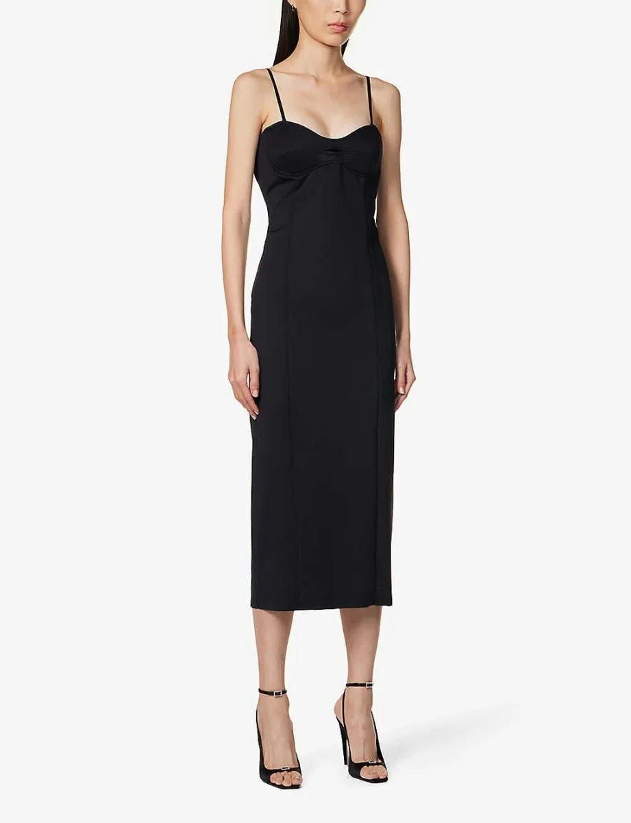 MOTHER OF ALL Sweetheart Neck Black Cut Out Bodycon Stretch Midi Dress - Imagen 5