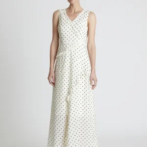 Vestido largo volantes lunares blanco