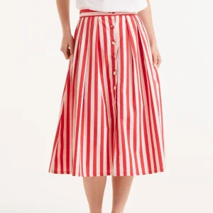 Falda midi estampado rayas rojas