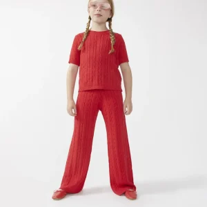 Pantalón recto de niña punto rojo