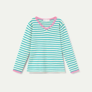 Jersey de niña cuello pico rayas verde