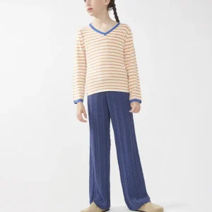 Jersey de niña cuello pico rayas naranja