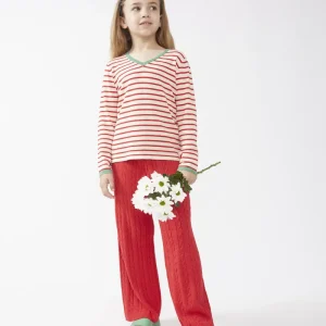 Jersey de niña cuello pico rayas rojas