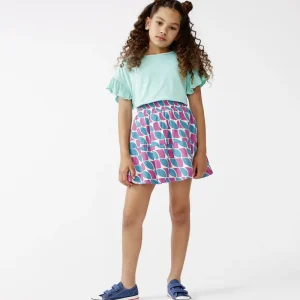 Falda corta de niña con estampado de plumas