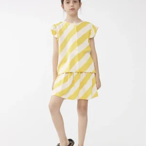 Falda corta de niña estampado de rayas amarillas