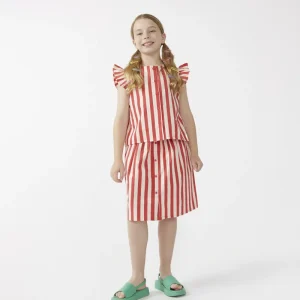 Falda midi de niña rayas rojas