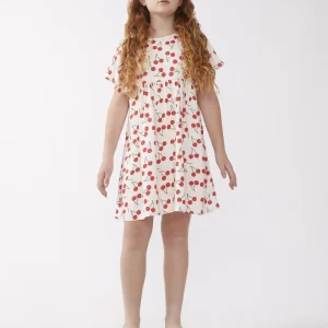 Vestido corto de niña estampado cerezas