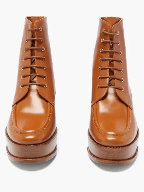 GABRIELA HEARST Tan Lace-Up Hattie Block Heel Boots - Imagen 6