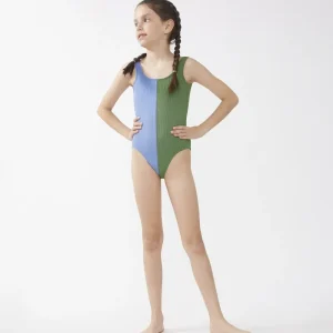 Bañador de niña bicolor verde