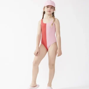 Bañador de niña bicolor rojo