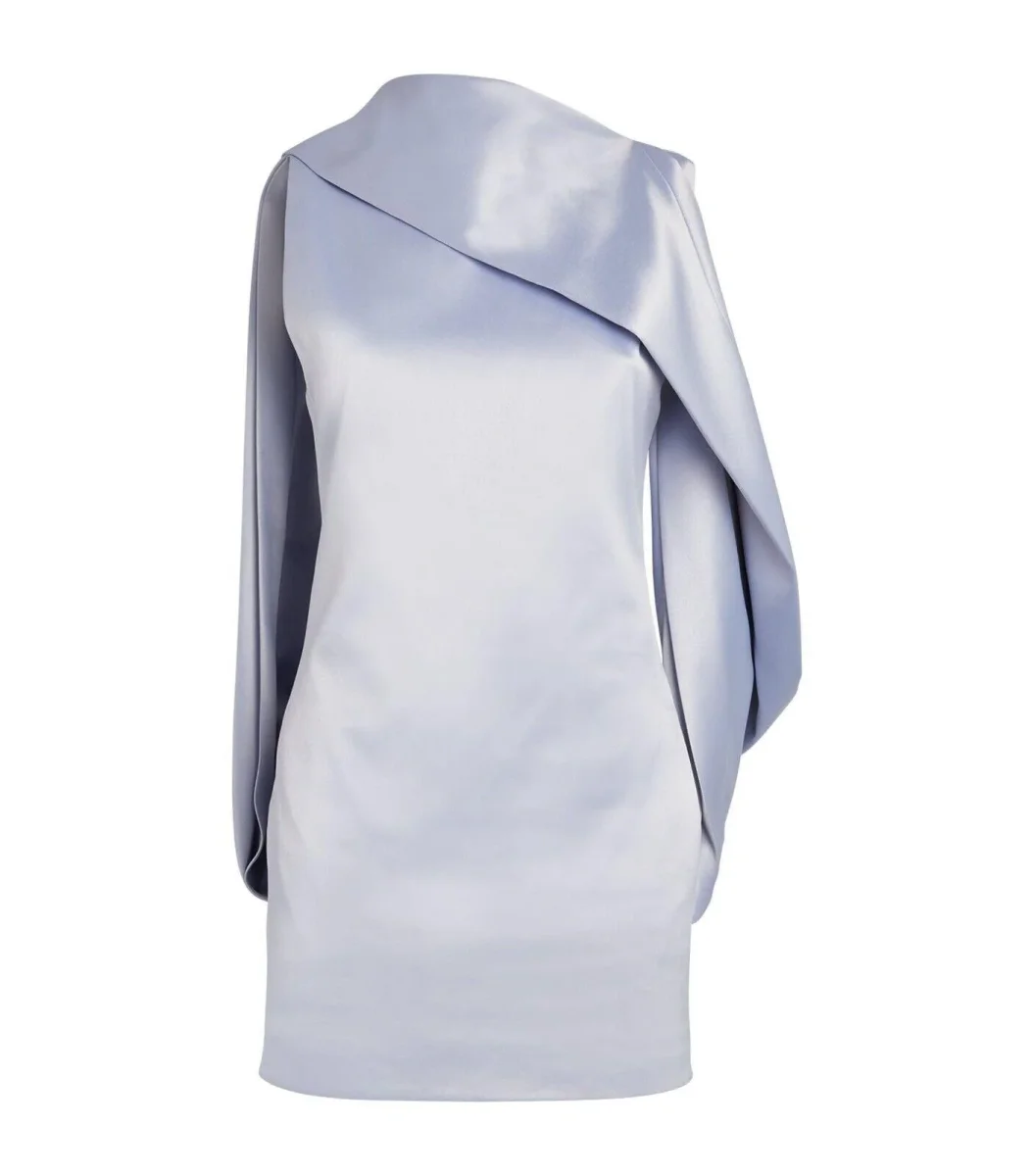 16ARLINGTON Lilac Satin Blair Evening Draped Mini Dress - Imagen 5