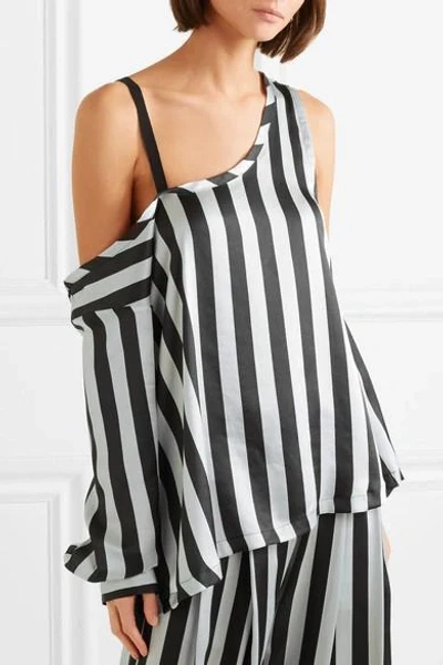 Ann Demeulemeester Silk Black & White One Shoulder Top - Imagen 3
